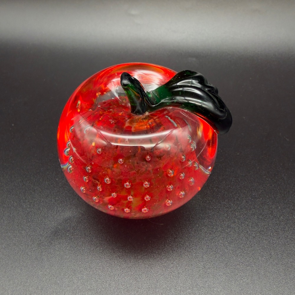 Lenox Art Glass Apple Paperweight Red Controlled Bubble Bullicante Vintage